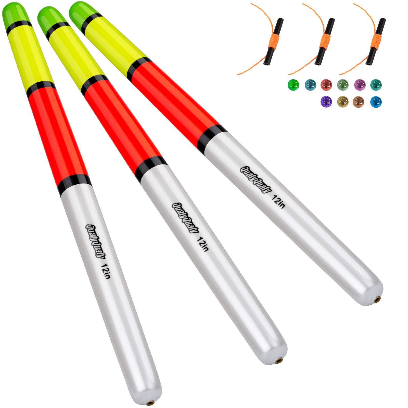 QualyQualy Catfish Fishing Bobbers, Weighted Catfish Pole Floats/LED Fsihing Bobber, 3PCS High Visibility Wood Pole Fishing Float