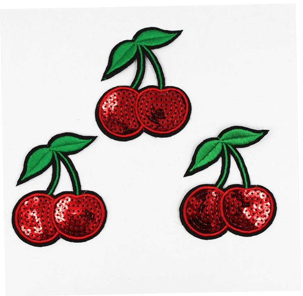 Zonster 10pcs Cherry Sequins, Embroidered Patches Fruit Iron on Patch Sew on Applique Badge for Cloth Pant Hat