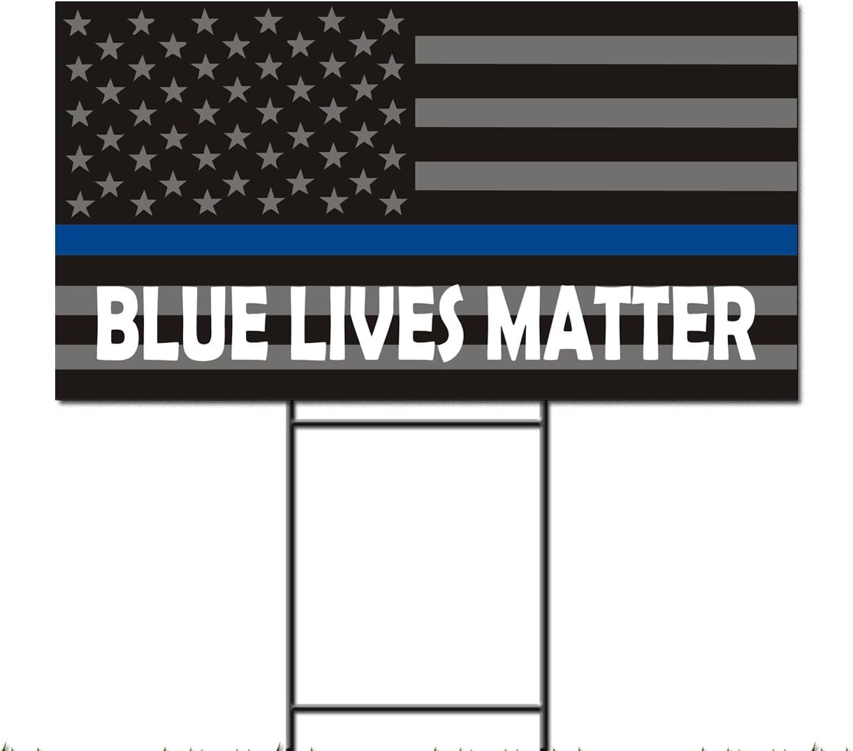 Fastasticdeals Blue Lives Matter Police Sheriff American Flag Corrugated Plastic Yard Sign/Free Stakes 18 x 24 Inches One Side Color