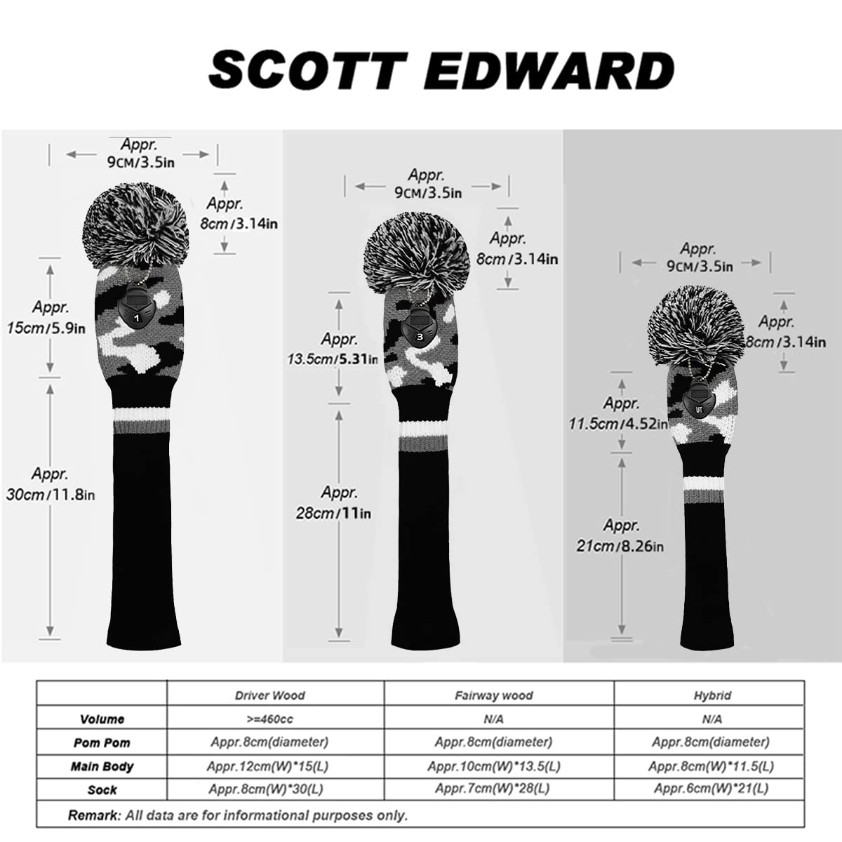 Scott Edward Juego de 4 Fundas para Cabeza de Golf, Driver Fairways Híbrido/UT, Suave, Cálido, Mantiene Limpio