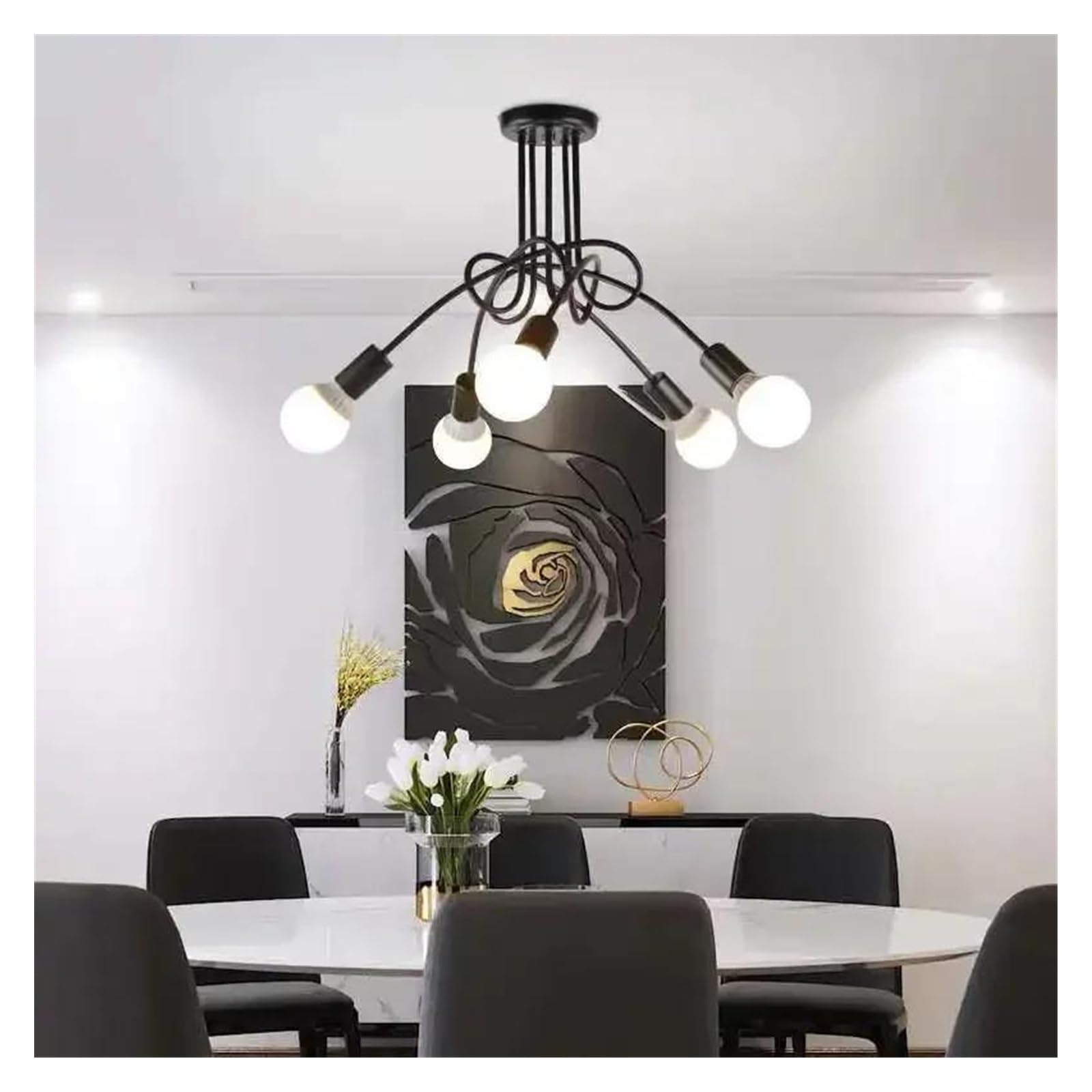 HYJAUSXB Simple Retro Chandelier Creative Industrial Style Ceiling Dining Room Kitchen Bedroom Hotel Decoration(Black 5 Heads)