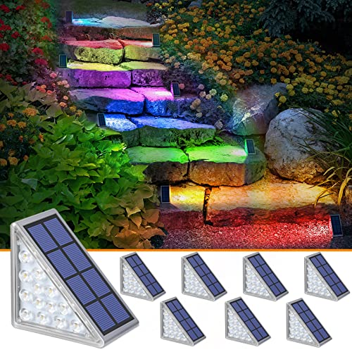 Image of NIORSUN Solar Step Lights,8 Pack RGB Solid Color Changing Solar Stair Lights Outdoor Waterproof IP67 Auto On Off,Solar Lights for Steps,Stair,Patio,Yard,Porch,Front Door,Deck Decor