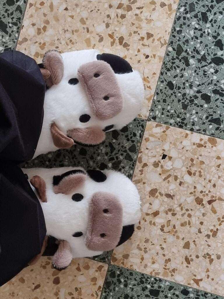 Pantoufles Vache Peluche - Chaussons Chauds Hiver Pour Femme/homme, Semelle Antidérapante, Intérieur/extérieur - 3