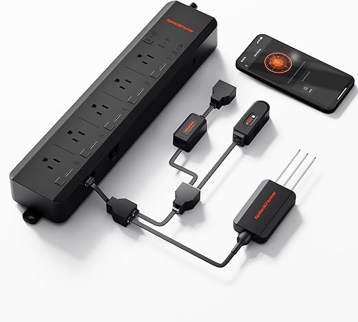 Spider Farmer GGS AC5 Power Strip Kits, 5 AC Smart APP-Based Controls Outlets, 3 in 1 Soil Sensor, Temp Humid Light Sensor, for Indoor Grow Tent and Room