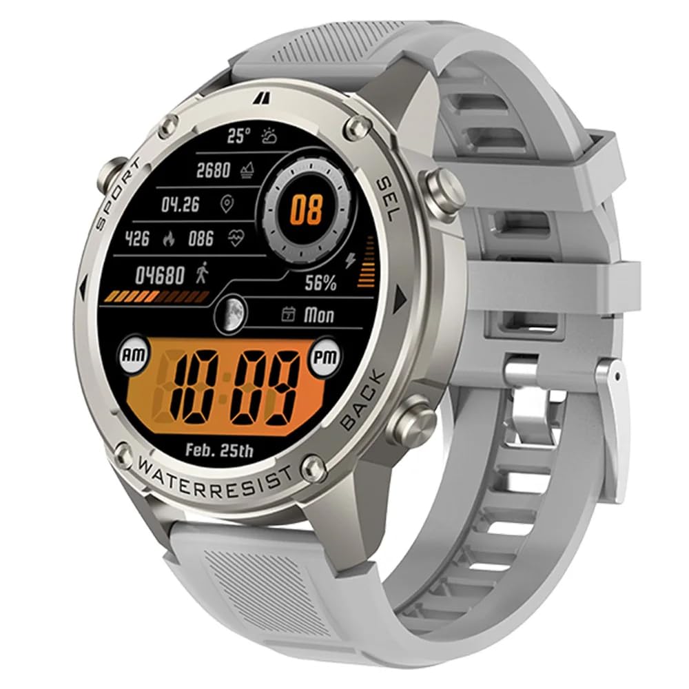 2025 GPS Smart Watch Bussola Altitude 1.4 pollici Amoled Schermo 5ATM Impermeabile Uomini Sport Fitness Batteria 500mAh Smartwatch (Grigio)