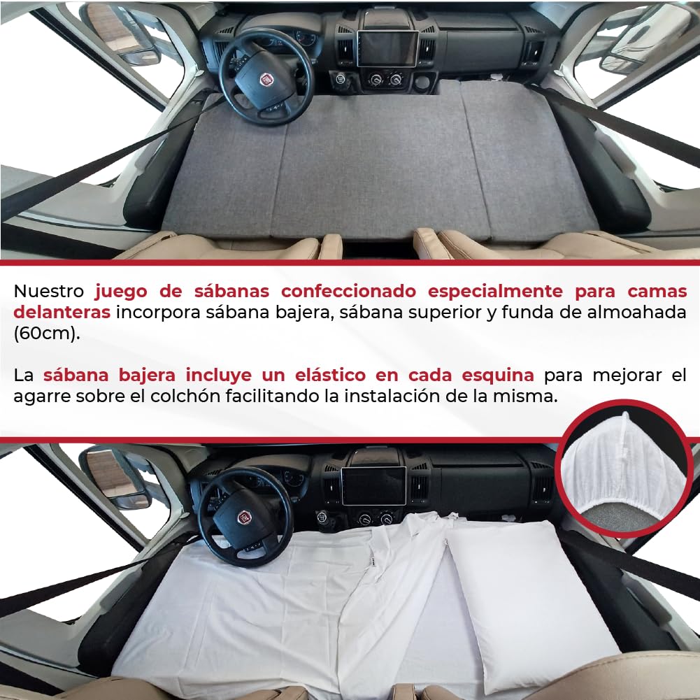 Cama Delantera + Sábana Camper para Fiat Ducato, Jumper, Boxer (2002-2025) Color Gris, Cama Extra, Camper Van, Furgoneta Camper