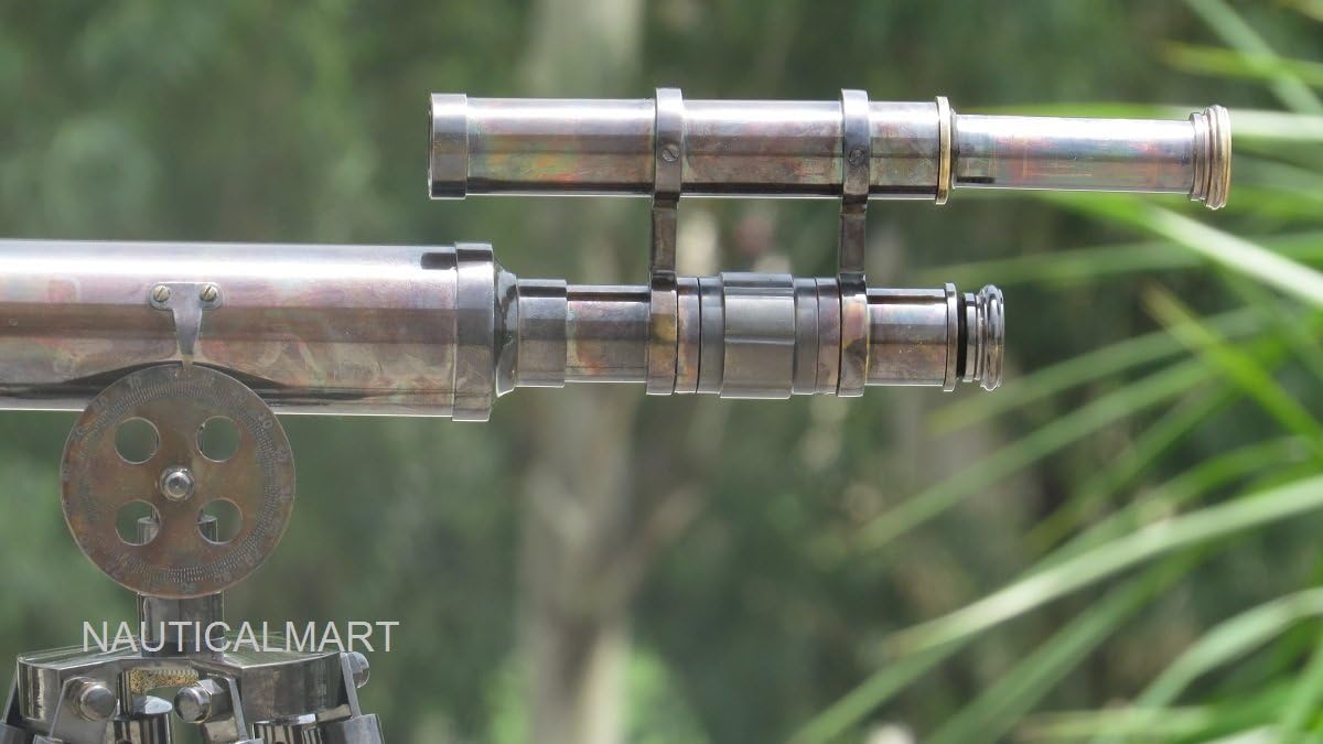 NAUTICALMART Double Barrel Black Antique Floor Standing Telescope 50" with Free Mercury VASE