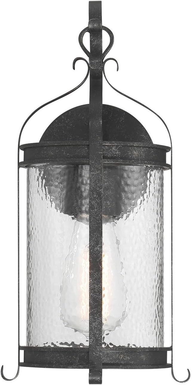 Savoy House 5-114-337 Preston Traditional Clear Pebbled Glass Outdoor Wall Lantern, 1-Light 60 Watt, 14" H x 7" W, Iron Oxide