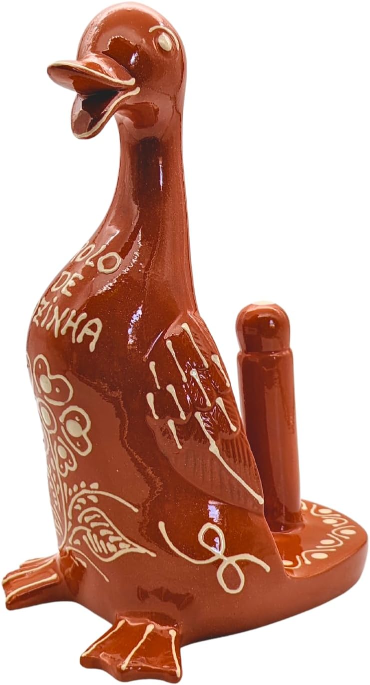 Handmade and Hand-Painted Portuguese Pottery Paper Towel Holder Duck