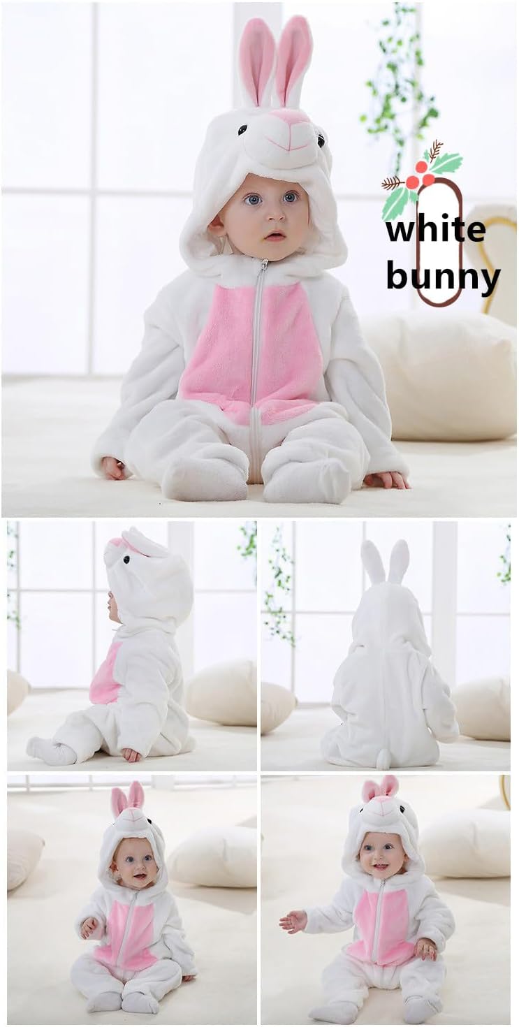 CuteOn Toddler Halloween Costume Onesie Cosplay Romper Christmas Infants Baby Costume White Bunny 12-18 Months - Image 4