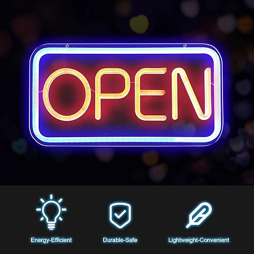 Miniatura 5 de BESTIELAM Letrero de neón OPEN para negocios, luces LED de neón azul y rojo ultra brillantes para decoración de pared y decoración de habitaciones,
