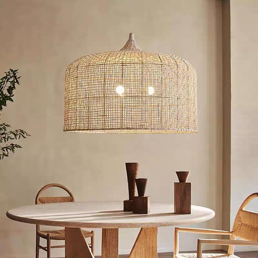 LYMSXAZOU Woven Bamboo Pendant Light - Boho Rattan Chandelier for Kitchen, Living Room, Bedroom & Dining Room(19.7in)