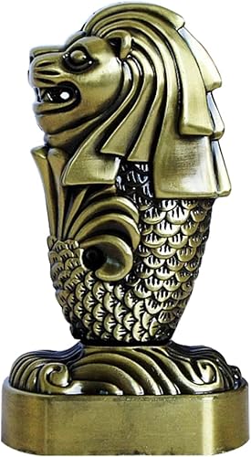 LIFKOME Decoración para el hogar, 1 unidad, adorno de gárgola retro, aleación china para regalo de metal, bronce, suerte, león Merlión, decoración