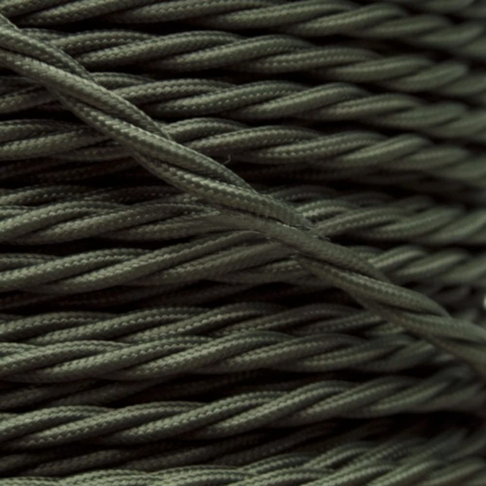 Art Deco Emporium PRE-CUT 3 Meter Length Vintage Styled British Khaki Green Coloured Cloth Covered Braided Twist Flex - Electric Cable 3 Core; Electrical Wire 6Amp; Lighting Flex 0.75mm