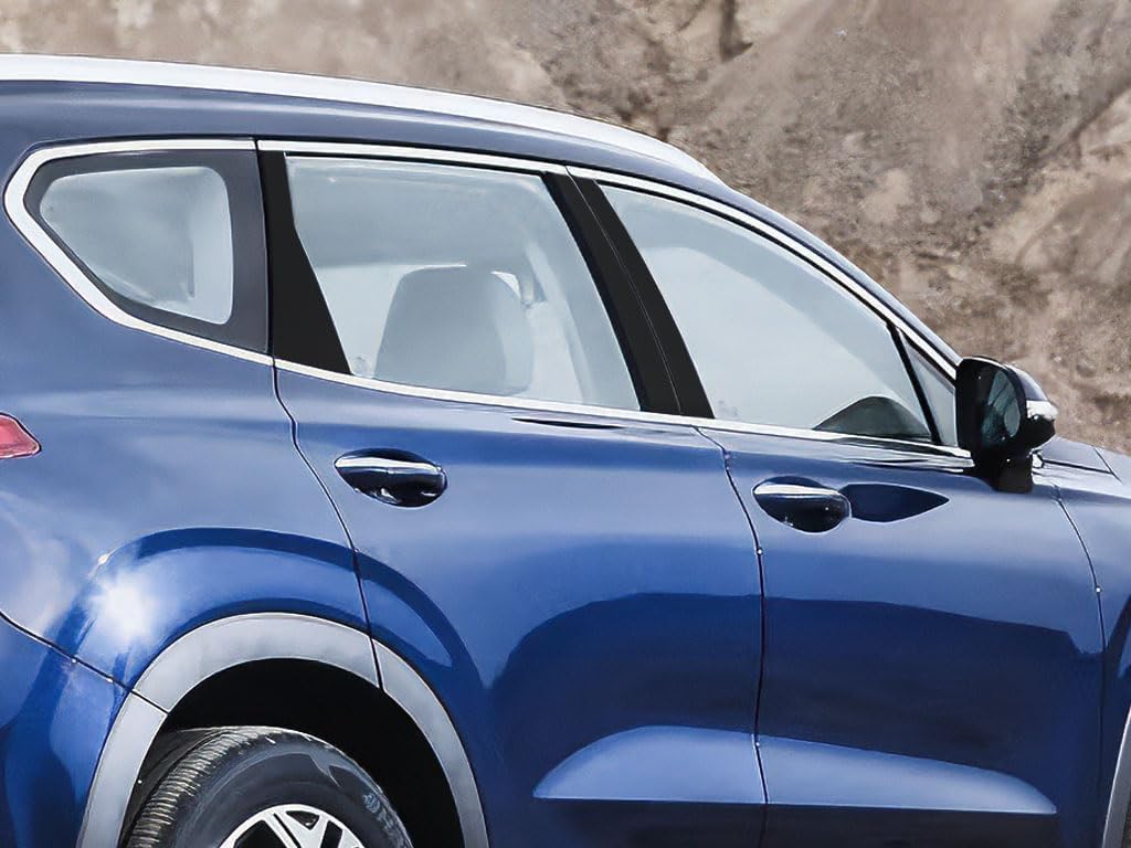 Rvinyl Pillar Post Pre Cut Window Trim Kits in Gloss Black Compatible with Hyundai Santa Fe 2013-2018 - Adhesive Backs