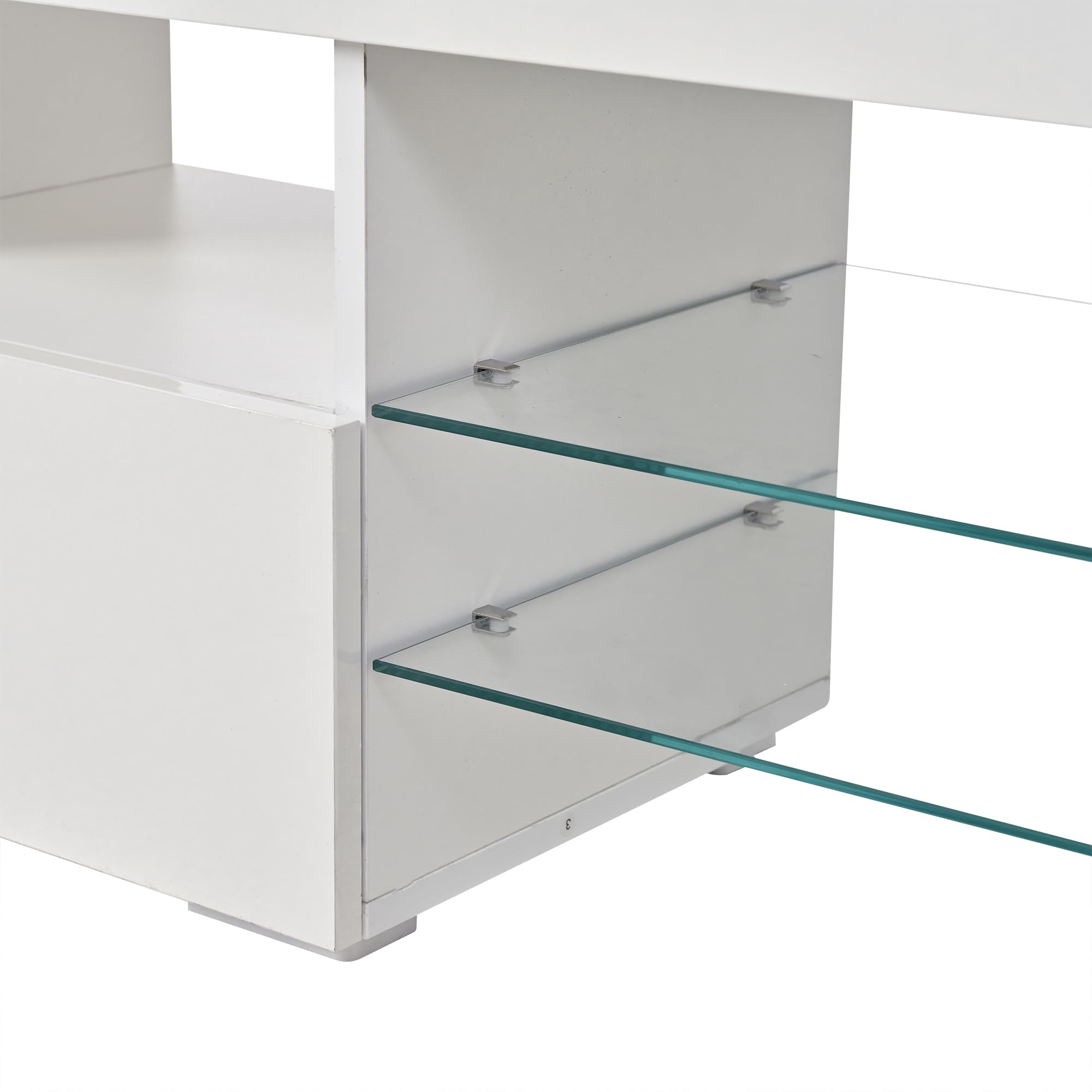 Meuble TV 180 cm Blanc Laqué avec Éclairage LED Piloté par App, Banc TV Moderne pour Téléviseurs jusqu'à 75 Pouces, 3 Tiroirs Push-to-Open et 7 Compartiments de Rangement pour Salon et Chambre
