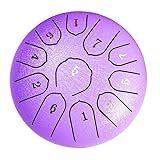 LOMUTY Steel Tongue Drum C Mayor, 6 Pulgadas 15 cm 11 Notas Handpan con Baquetas, Funda Protectora y Partituras Musicales, Tambor Percusion La Meditación y el Yoga, Violeta