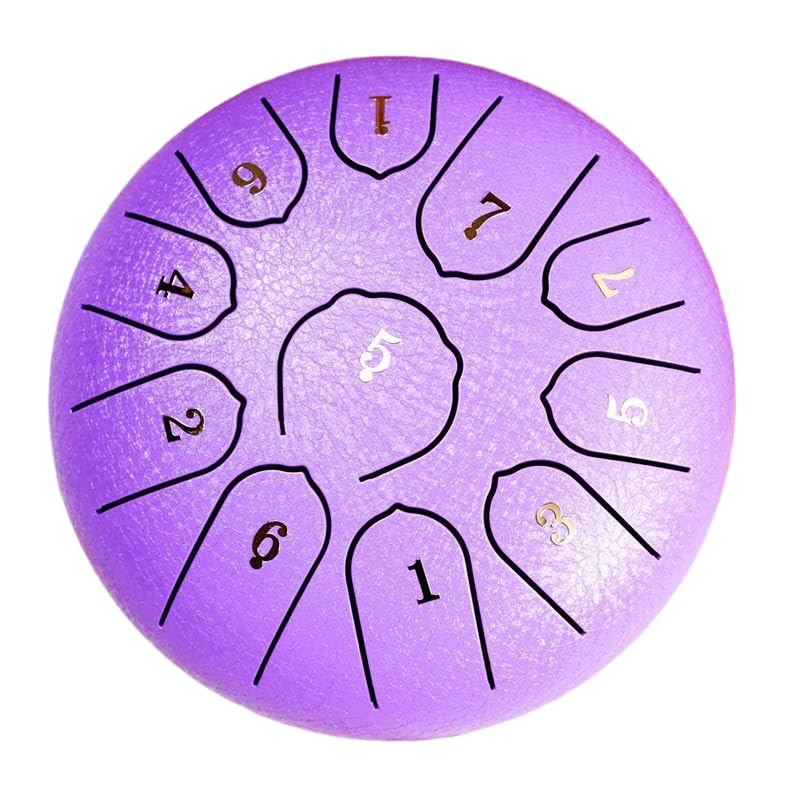 LOMUTY Steel Tongue Drum C Mayor, 6 Pulgadas 15 cm 11 Notas Handpan con Baquetas, Funda Protectora y Partituras Musicales, Tambor Percusion La Meditación y el Yoga, Violeta