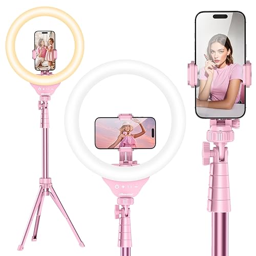 UBeesize 12'' Selfie Ring Light with 62’’ Tripod Stand for Video Recording, Live Streaming(YouTube, Instagram, TIK Tok), Compatible with Phones, Cameras and Webcams Pink - 12in-standard - Pink