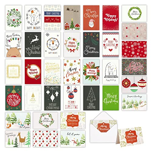BEST PAPER GREETINGS 36-Pack Assorted Xmas Cards - 4x6 Holiday Greeting Card Set with Envelopes, Cute Bulk Variety for Festive Seasons