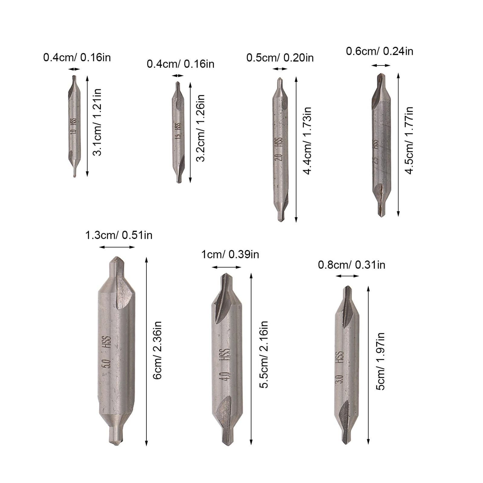 Punte da Trapano Centrali Set 7 pezzi punte da trapano centrali set acciaio ad alta velocità 60 gradi 1.0-5.0mm tornio lavorazione dei metalli svasatore strumento metallo duro