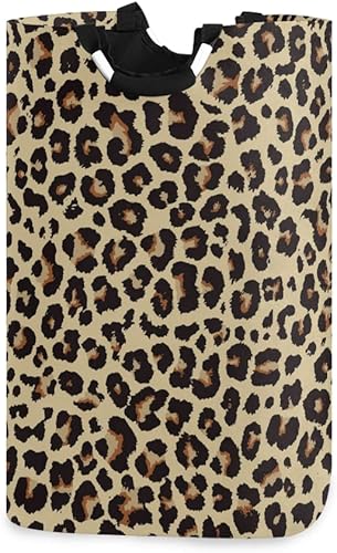 Cesta de lavandería con estampado de leopardo y guepardo, organizador de ropa portátil plegable con asas, bolsa de almacenamiento para habitación de