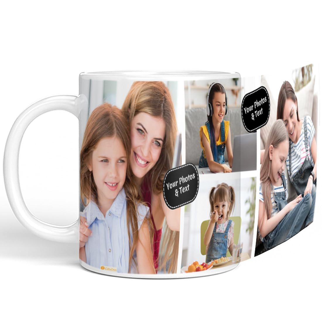 KivStar Custom Photo Mug, Personalized Coffee Mug with Custom Photo, Makes a Gift for Birthday, Rakshabandhan, Anniversary, Mother's Day, Father's Day, Valentine's Day- 325 ml (4 Photos, White Color)