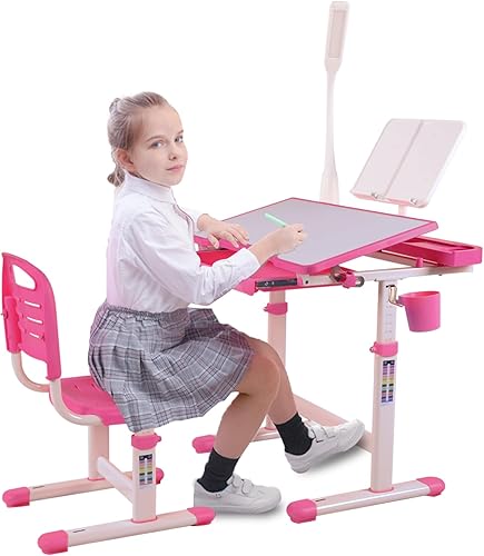 Miniatura 8 de Napfox Juego de escritorio y silla para niños, escritorio de estudio para niños de altura ajustable, juego de escritorio funcional para niños con