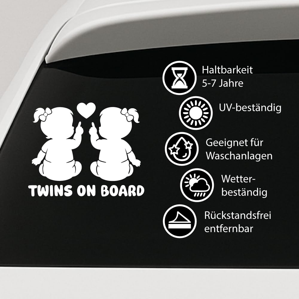 Twins on Board Sticker Car Baby Sticker Twins, Weatherproof Handmade in Germany 13 x 10 cm Boy, Boy, Girl, Girl - Image 3