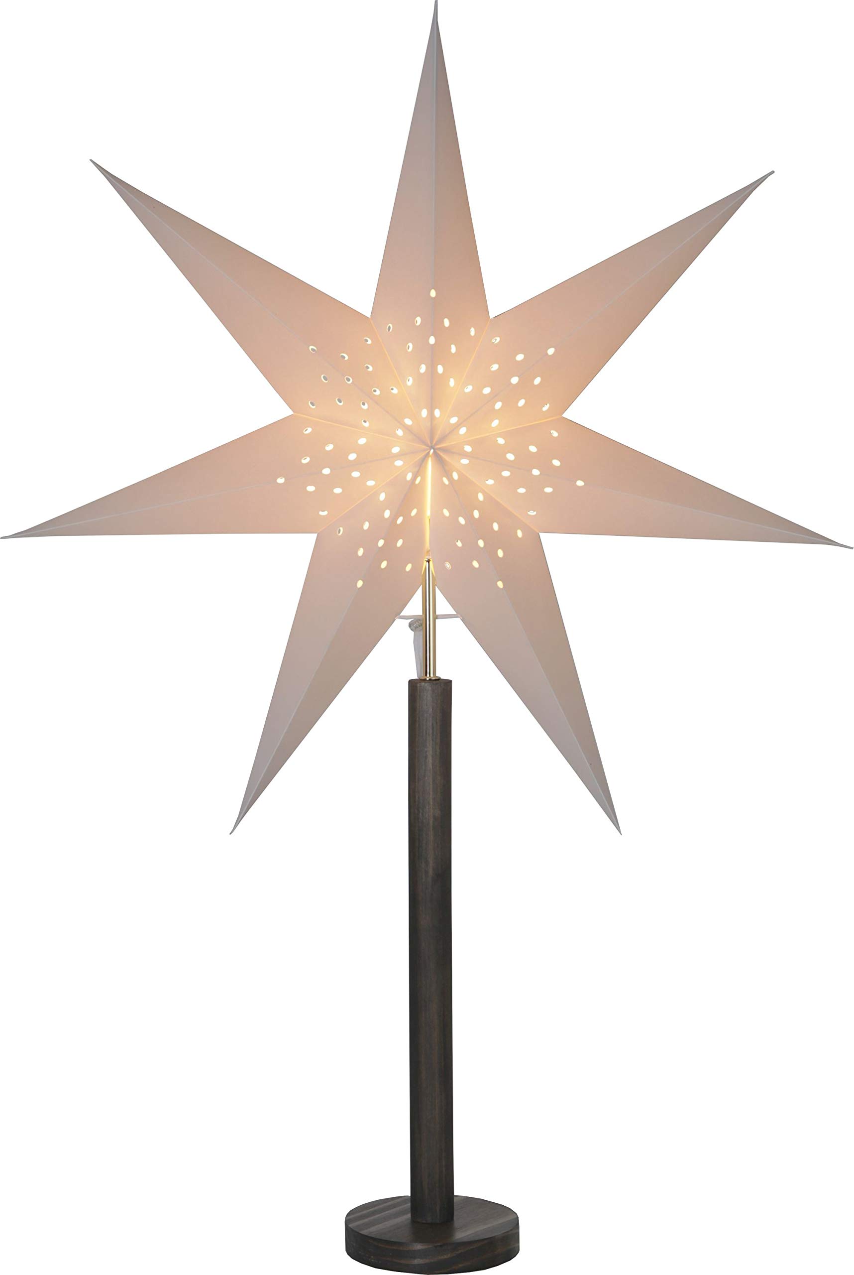 Stehlampe Weihnachtsstern Elice von Star Trading, 3D Papierstern Weihnachten mit Holz-Fuß Braun, Dekostern Stehleuchte mit Kabelschalter, E14, Höhe: 85 cm