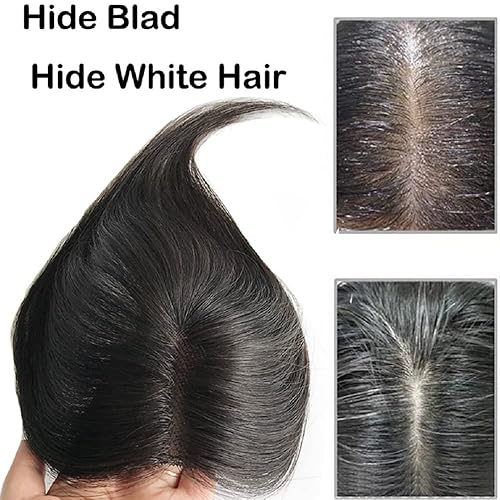 Miniatura 6 de QDHJHH 100 % cabello humano para mujer, con clip, hecho a mano, encaje suizo para cabello fino, 5.1 x 5.9in (10 pulgadas, color natural)