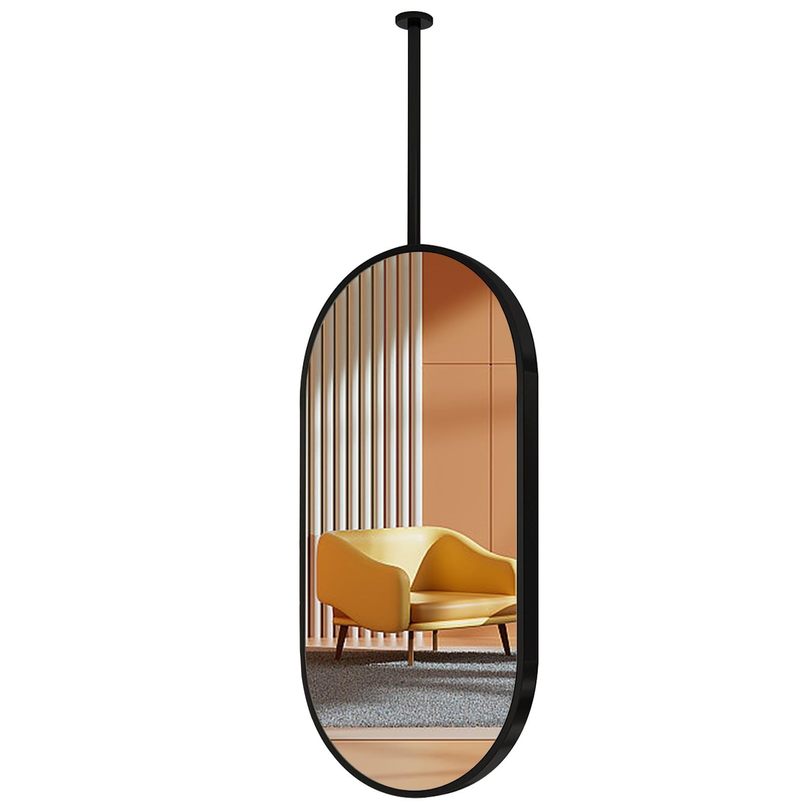 FGXHHS Oval Mirror for Ceiling Hanging, Black Ceil-mounted Decor Bathroom Vanity Living Room Entryway(50cmx80cm)