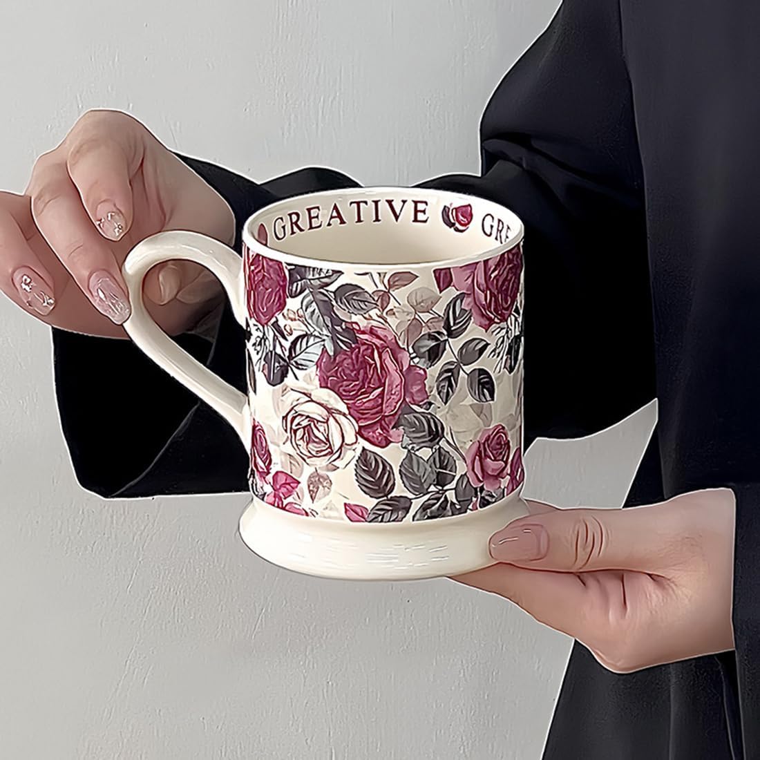 Floral Ceramic Coffee Mug, 300ml/ 10 oz Flowers Coffee & Tea Mug, Porcelain Tea Cup with Handle, Travel Coffee Cup for Home & Office (Rose) - Image 8