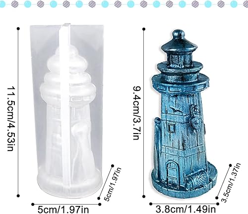 Miniatura 4 de Molde de resina de faro, estatua grande 3D, adorno de arte de resina de silicona UV, molde de fundición epoxi para bricolaje, sala de lectura,