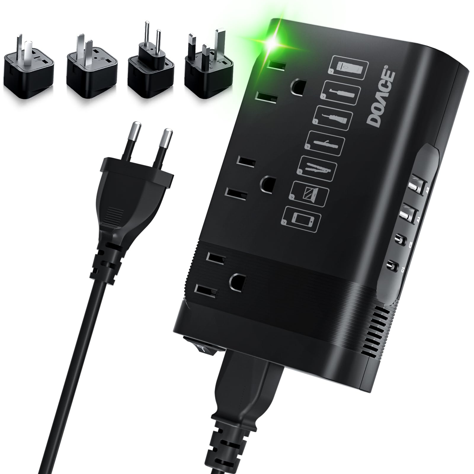 DOACE 220v to 110v Voltage Converter for European Travel: Max 500W Pure Sine Wave Voltage Converter US to Europe - 220 to 110 International Power Adapter Plug Combo Step Down Transformer Black-image-39