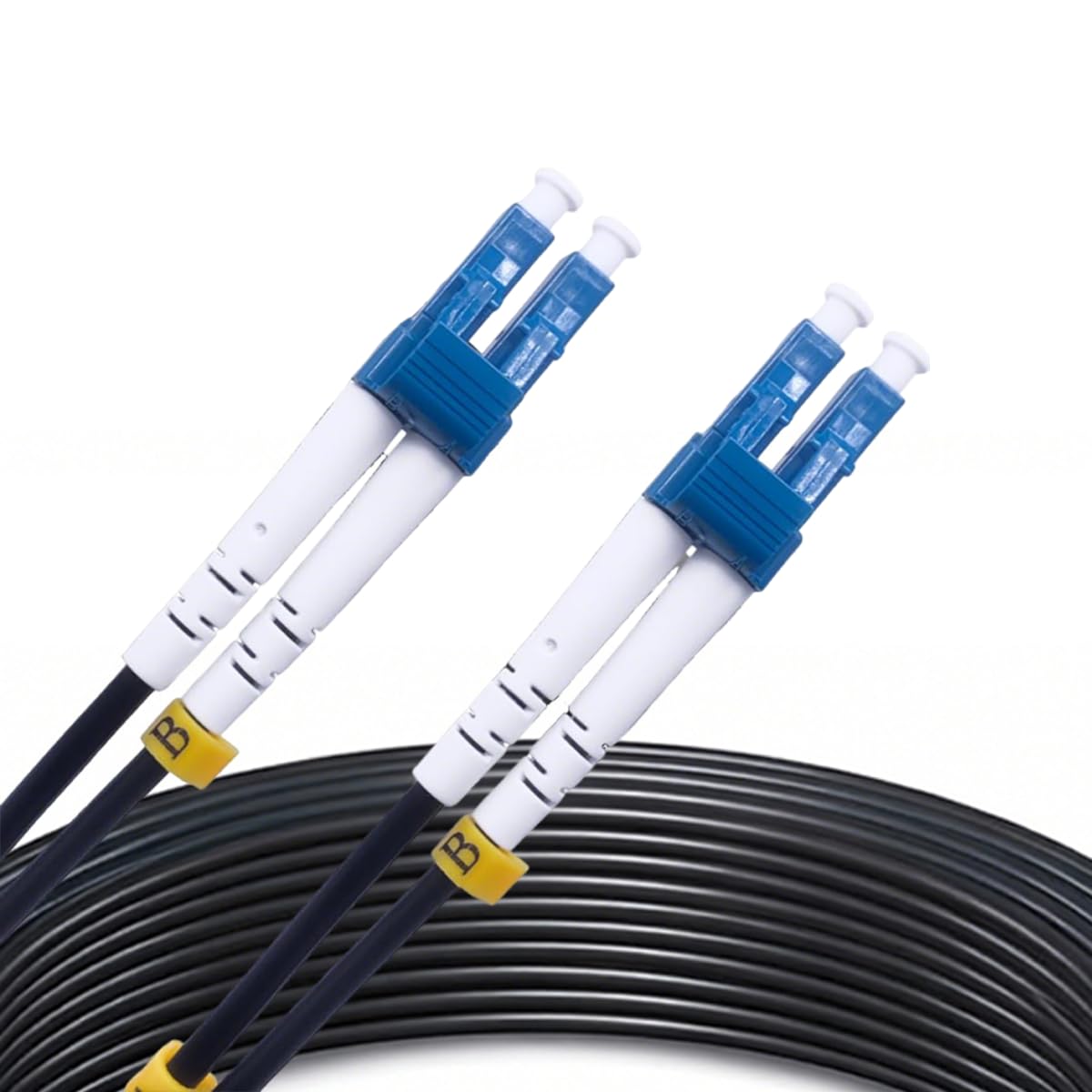 Elfcam® - 150m Câble à Fibre Optique LC/UPC vers LC/UPC OS2 Duplex Monomode 9/125μm G657A2 pour Extérieur et Intérieur, 150 Mètres