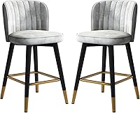 Vista 7 de Taburetes de bar giratorios de terciopelo con respaldo para isla de cocina, comedor y sillas tapizadas para bar en casa. Verde