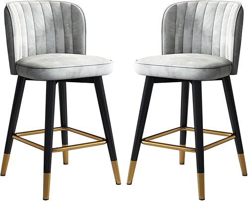 Miniatura 7 de Taburetes de bar giratorios de terciopelo con respaldo para isla de cocina, comedor y sillas tapizadas para bar en casa.
