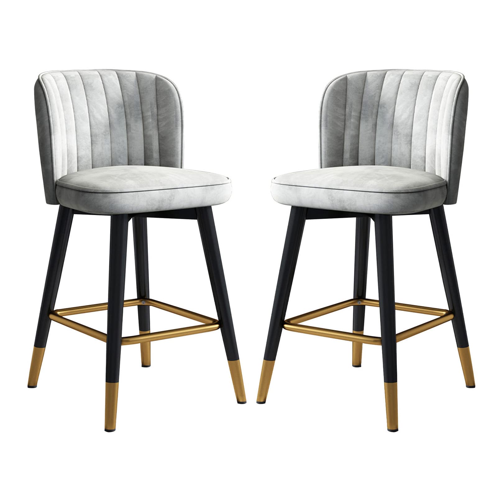IUokLU Velvet Swivel Counter Height Bar Stools Grey Upholstered Barstool Chairs with Backrest for Kitchen Island Pub Home Bar Dining Room 65CM High(Grey-High:65CM)