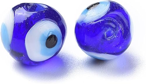 Miniatura 2 de Craftdady 200 cuentas de cristal de ojo malvado de 0.394 pulgadas hechas a mano, redondas, ojo de la suerte, ojo de la suerte, cuentas espaciadoras