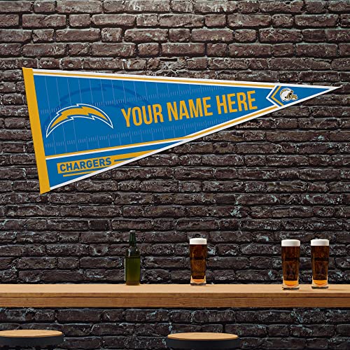 Image of Rico Industries NFL Football Los Angeles Chargers Personalized - Custom 12 inch x 30 inch Soft Felt Pennant - EZ to Hang