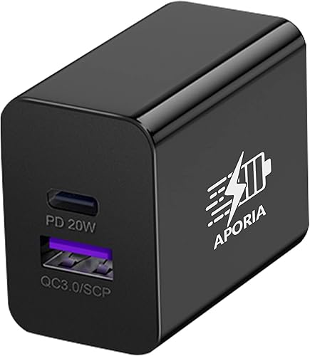 Aporia - Cargador de pared tipo C y USB A de 20 W de 2 puertos con puerto QC 3.0/SCP USB-A y PD USB-C con carga rápida Entrega de energía | 100-240