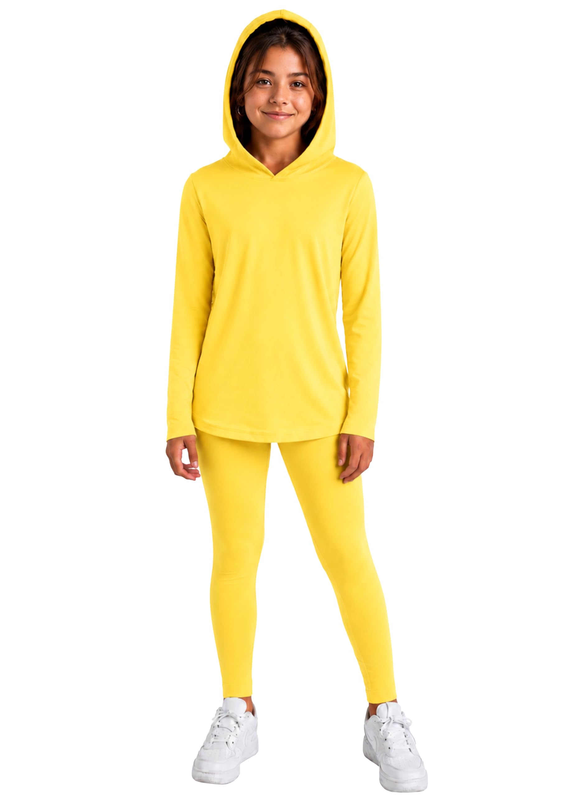 STRETCH IS COMFORT Girls 2 Piece Hoodie Short Sleeve Long Sleeve Crew Neck Top and Leggings Set Kids Thermals Underwear Set