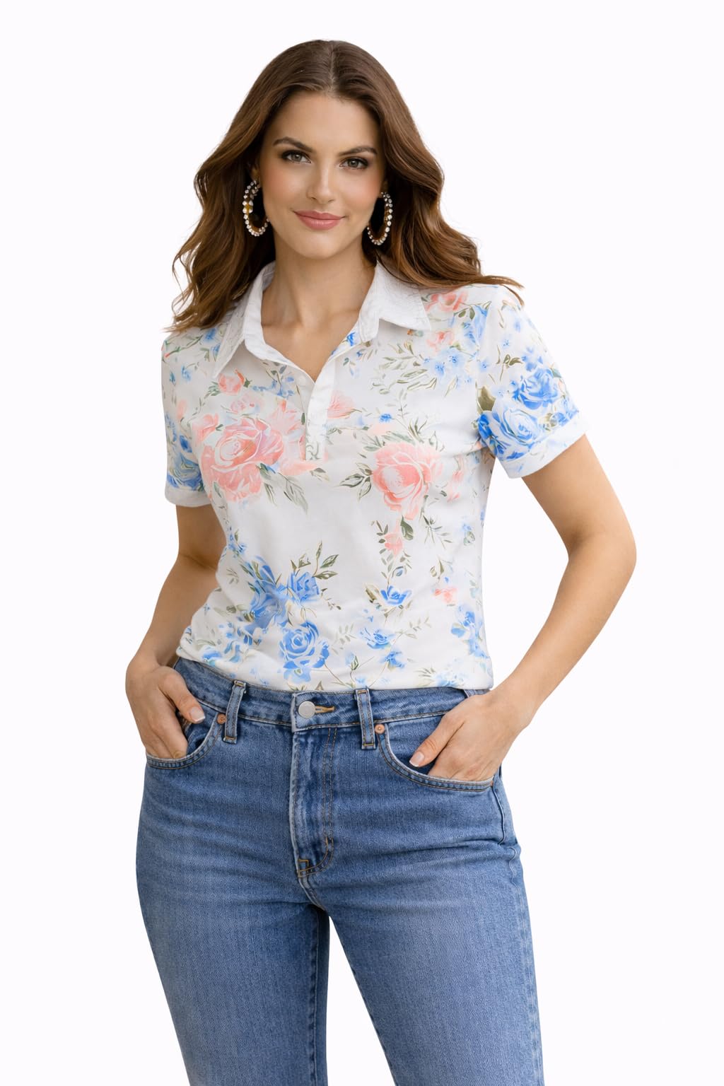 toochki Women's Polo | T Shirt for Womens | Cotton Stretchable | T-Shirt | Tshirt | Collar Half Sleeve | for Jeans | Short | Floral Printed | Tshirts Polo's-picture-43