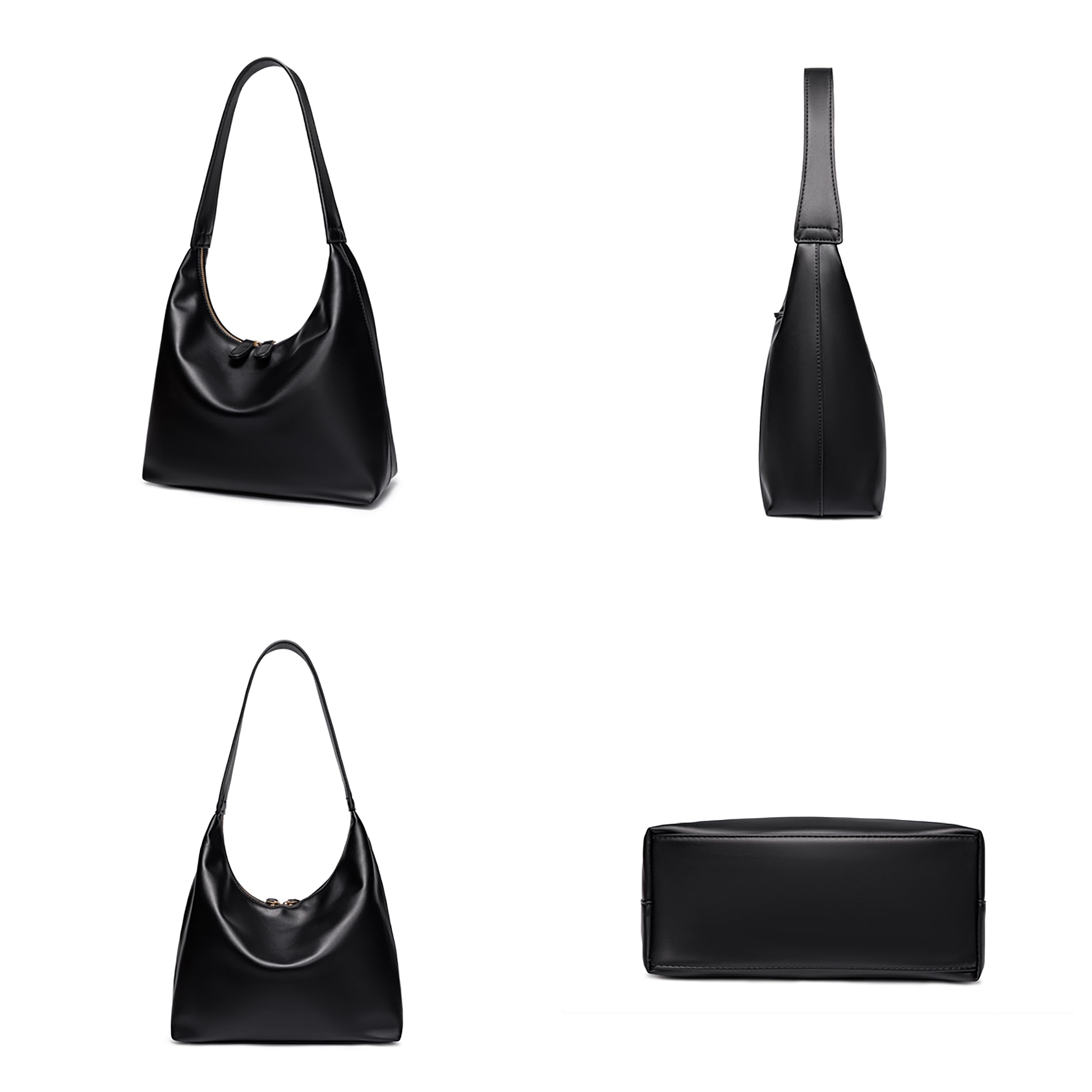 Bolsos hobo de cuero para mujer, bolso pequeño y suave con diseño de doble cremallera 2024