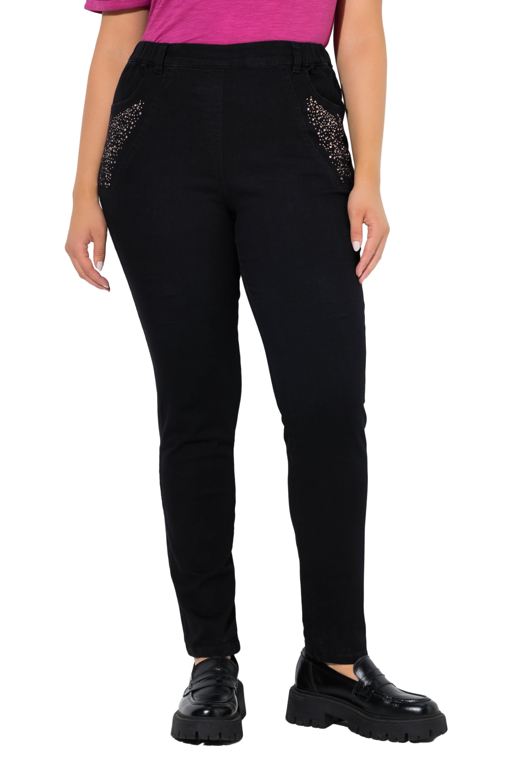 Ulla Popken Damen große Größen Übergrößen Plus Size Jeggings Sienna, schmales Bein, Ziersteine, Elastikbund 845492
