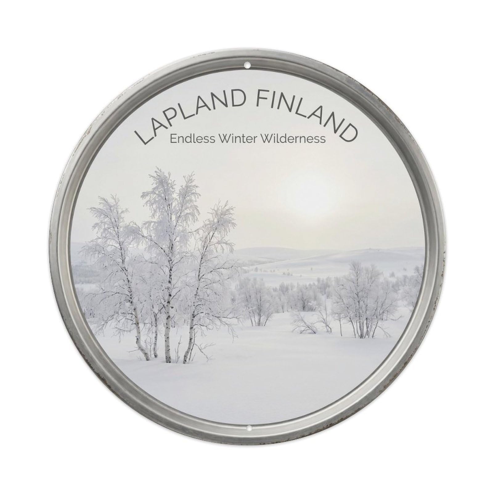 Vintage Travel Lapland Finland Snowscape Metal Tin Sign Plaque Wall Decor for Cafe, Club, Garden Round Metal Poster 8x8Inch