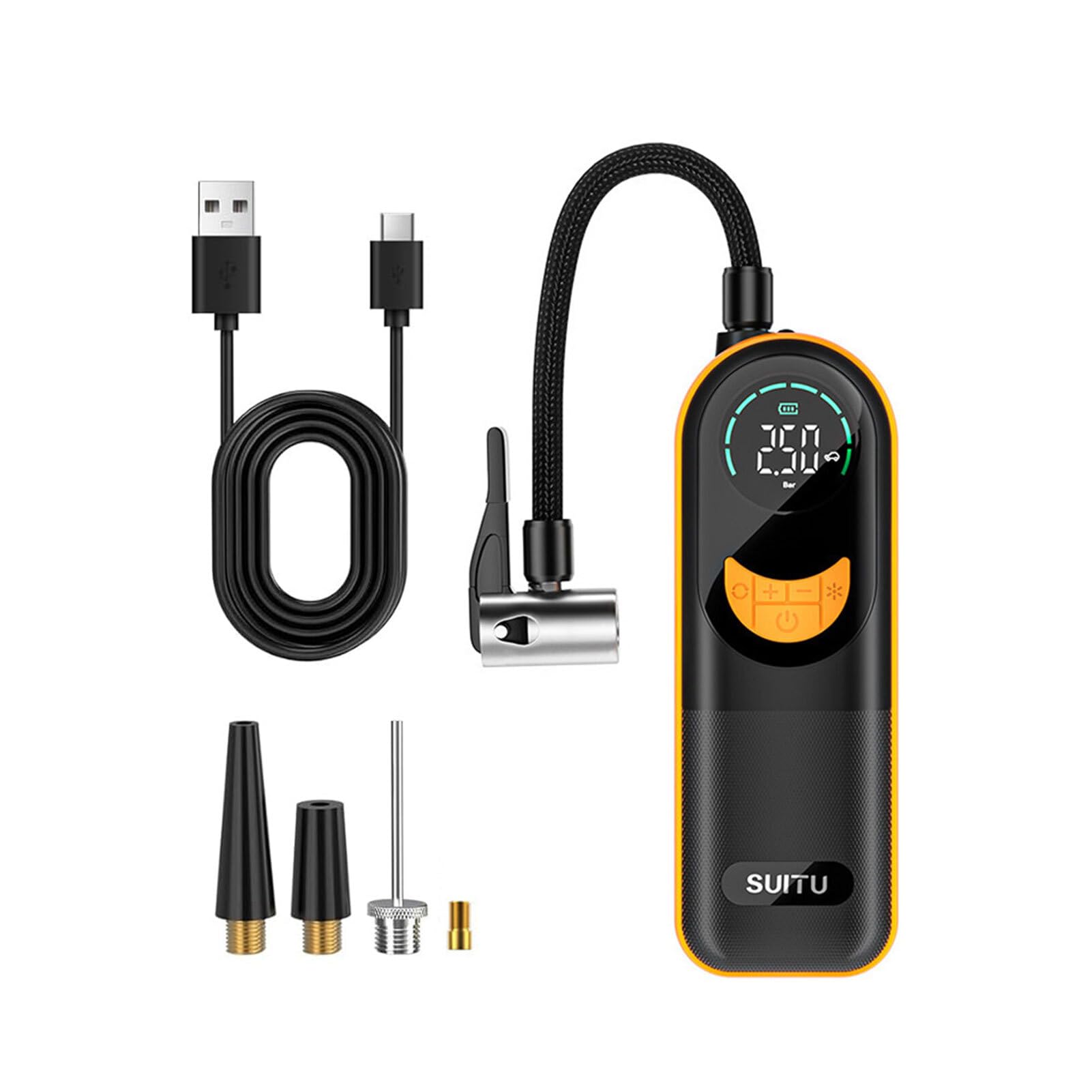 Compresor de Aire portátil inalámbrico para Coche, Delgado, Potente | fácil de usar, con luz LED y bajo nivel de ruido. Bomba infladora de neumáticos para coche con luz LED.