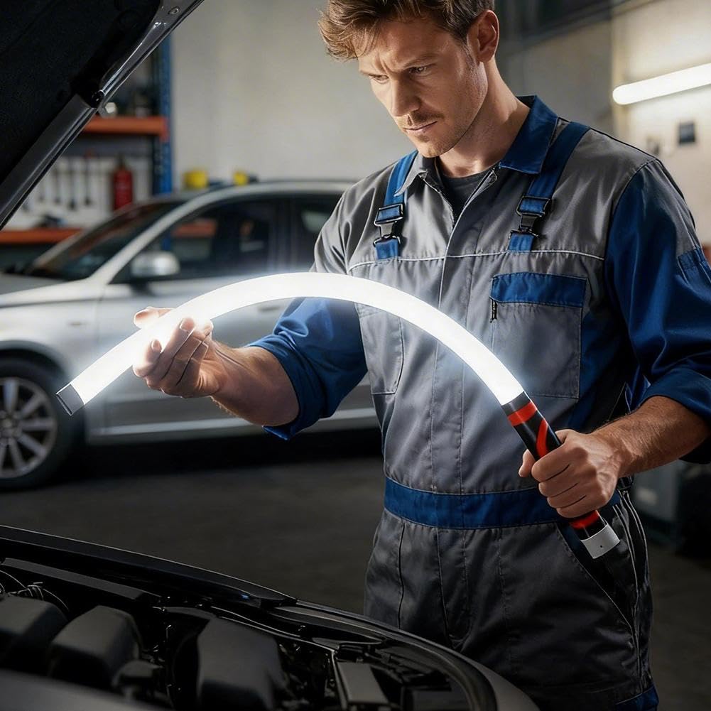 Luce da lavoro flessibile a LED per ispezione meccanica, 68 cm, ricaricabile, USB-C, gancio magnetico per ispezioni automobilistiche, officina e manutenzione (confezione da 3)