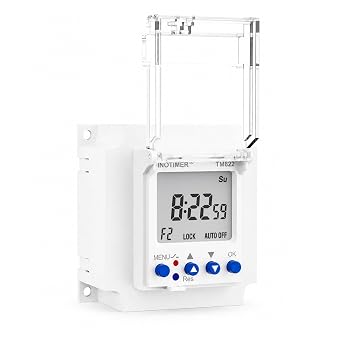Dual Channel Programmable Timer Switch, 2CH Digital Timer Relay, 24V DC 16A, 7 Days Weekly Timer, with LCD Display Panel/Wall Mount